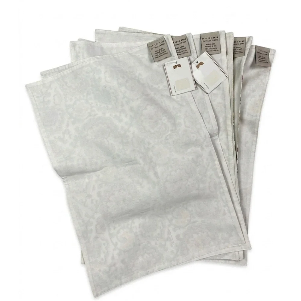 Pottery Barn Block Print Placemats Set of 6 Cotton Floral Medallion Green Red